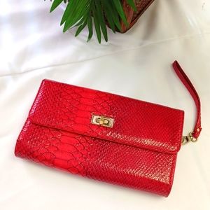 Women's Snake Print Clutch Purse Red